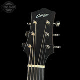 Collings guitar headstock with tuning pegs on a black background