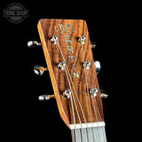 Headstock fo Martin Custom Shop Slope Shoulder Dread 1935 Sunburst 28 Style Adirondack / Wild Grain East Indian Rosewood.