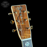 Headstock of Martin Custom Shop Dread 45 Style Adirondack/Exceptional Broad Figure Koa.