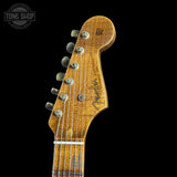 Headstock of Fender Custom Shop Limited Edition Roasted '54 Strat Journeyman Relic '55 Desert Tan.