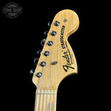 Headstock of Fender Custom Shop 1969 Stratocaster Journeyman Relic Blue Sparkle.