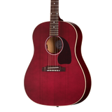 Closeup of Gibson J-45 Special Satin Wine Red w/bag