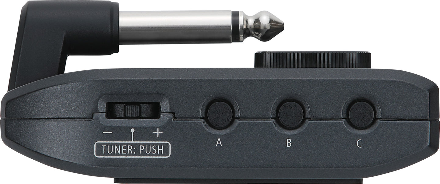 Left side of Boss KATANA:GO Personal Headphone Guitar Amplifier.