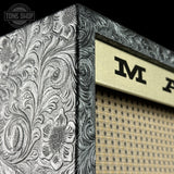 Detail shot of Magnatone Twilighter Custom 2x12 Combo Tooled Black Western Leather.