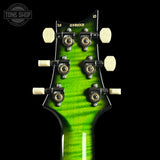 Back of headstock of PRS Wood Library DGT 10 Top Eriza Verde Smokeburst Swamp Ash Maple/Ebony.