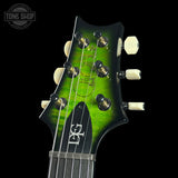 Headstock of PRS Wood Library DGT 10 Top Eriza Verde Smokeburst Swamp Ash Maple/Ebony.