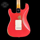 Back of Fender Custom Shop Time Machine '57 Strat Heavy Relic Aged Fiesta Red.