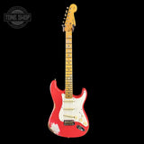 Full front of Fender Custom Shop Time Machine '57 Strat Heavy Relic Aged Fiesta Red.