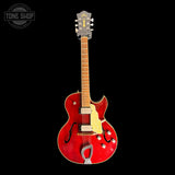 Full front of Used 1997 Guild Starfire II TRP Mahogany Trans Red w/SD Pickups.