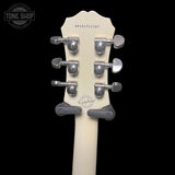 Back of headstock of Used 2009 Epiphone SG White.