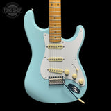Front of Used 2018 Fender Classic Series 50s Stratocaster Daphne Blue.