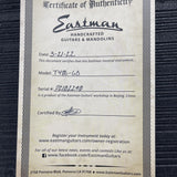 Certificate of authenticity for Used 2021 Eastman Guitars T486-GB Thinline Semi-hollowbody Gold Burst.