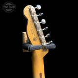 Back of headstock of Used 2021 Fender Road Worn 50s Telecaster Lake Placid Blue.
