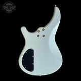 Back of Used Mitchell Short Scale Bass Robins Egg Blue.