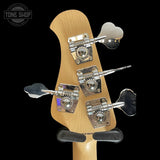 Back of headstock of Used Sterling by Music Man Sting Ray Bass Satin Black.