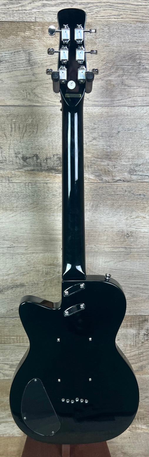 Back of Open Box Silvertone 1303 Single Cut Bolt-on Lipstic Pickups Black.