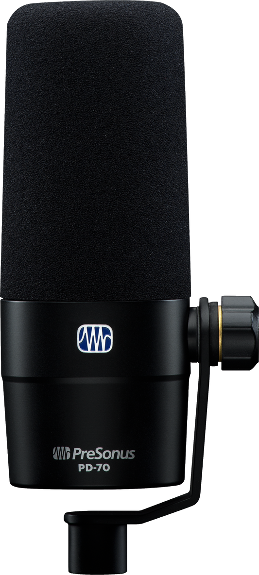 Front of PreSonus PD-70 Broadcast Dynamic Microphone.