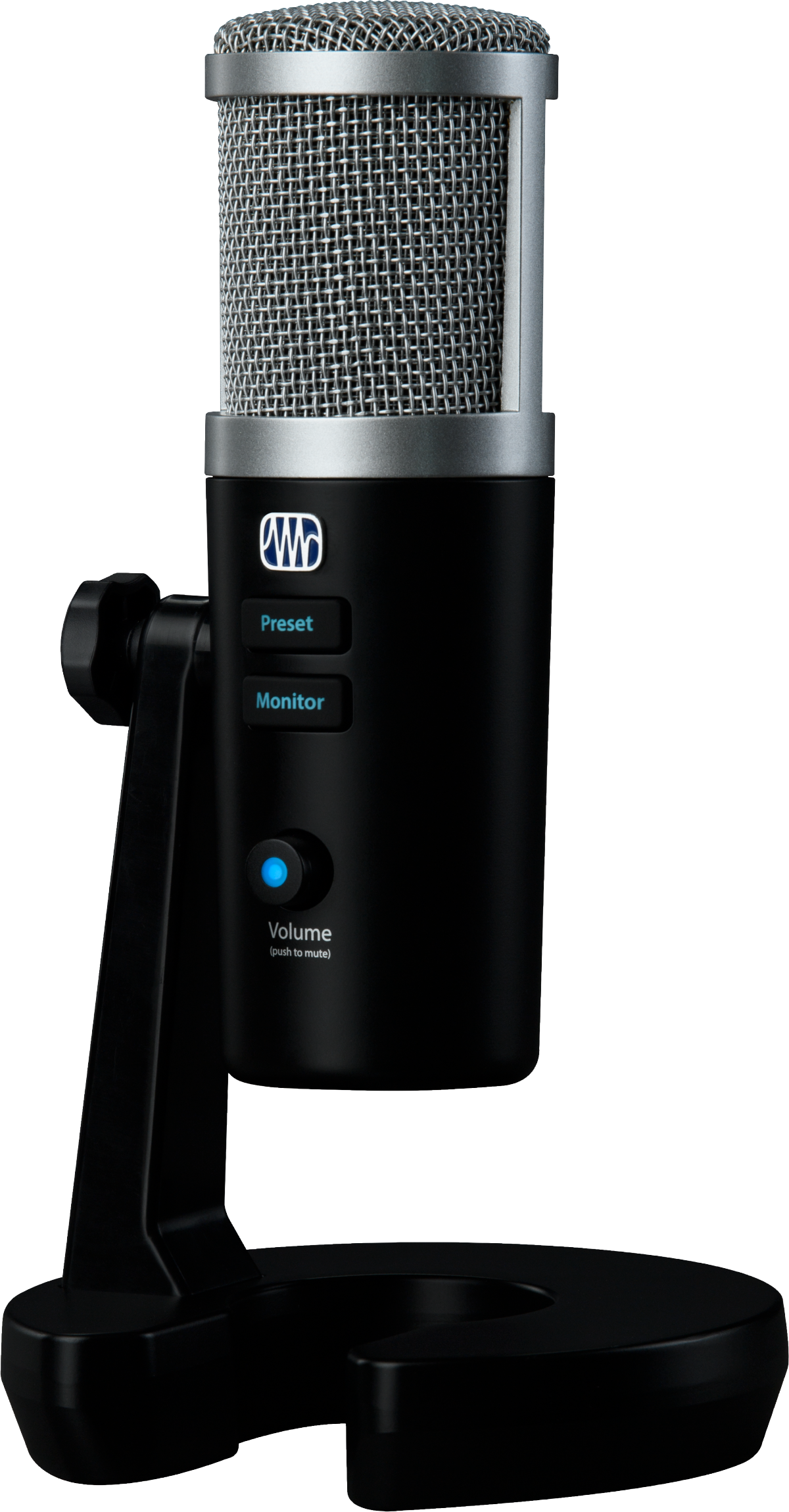 Front right angle of PreSonus Revelator Microphone Black.