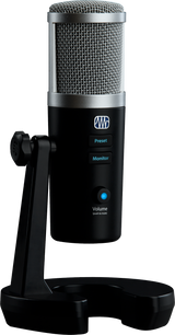 Front left angle of PreSonus Revelator Microphone Black.