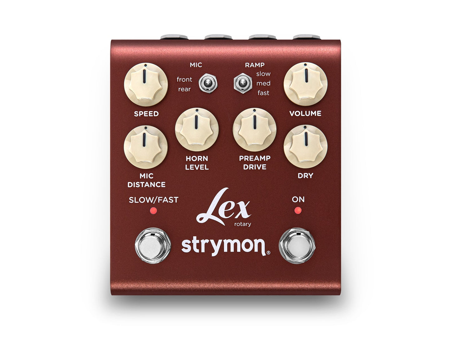 Top down of Strymon Lex Rotary Speaker Simulator Pedal V2.