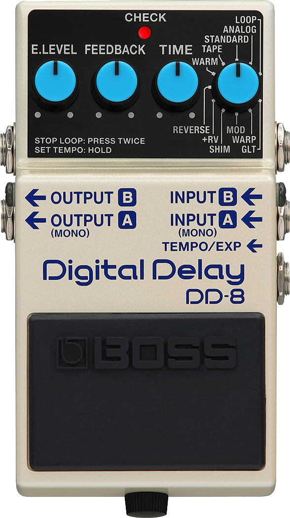 Top down of Boss DD-8 Digital Delay.