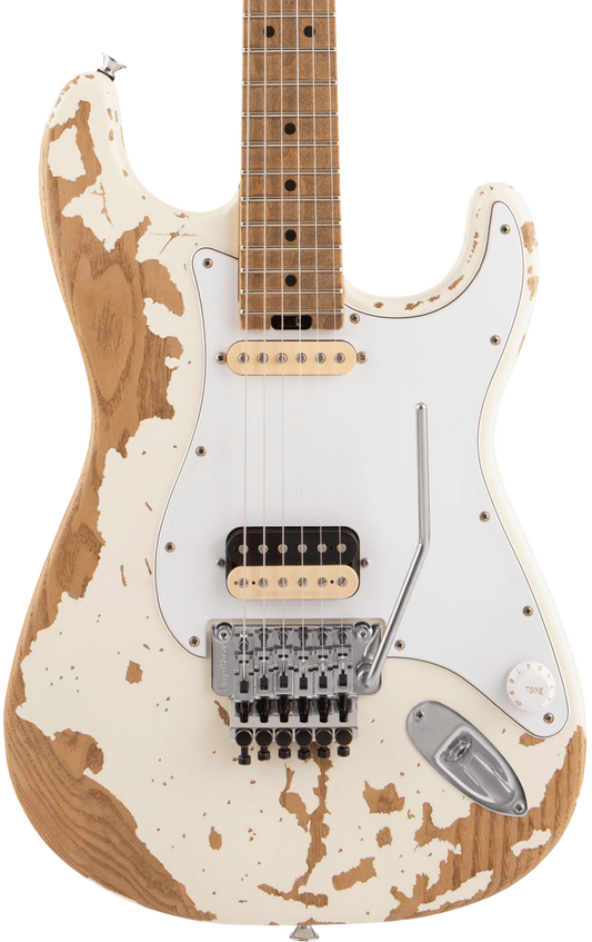 Front of Charvel Henrik Danhage Limited Edition Signature Pro-Mod So-Cal Style 1 HS FR M MP White Relic.