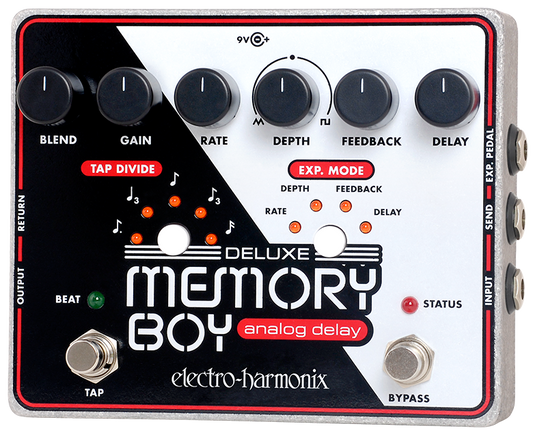 Front left angle of EHX Electro-Harmonix Dlx Memory Boy Pedal.