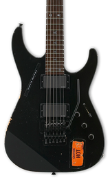 Front of ESP KH-2 Vintage Kirk Hammett Signature Series Distressed Black.