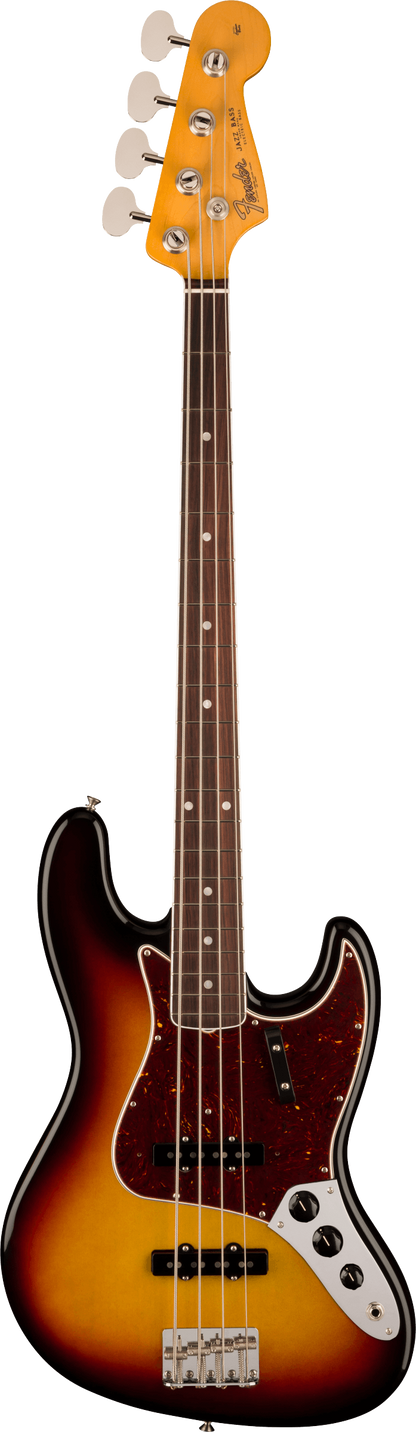 Full frontal of Fender American Vintage II 1966 Jazz Bass RW 3-Color Sunburst.