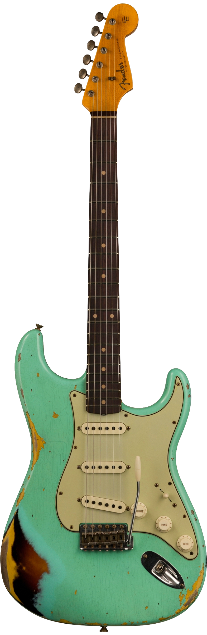 Fender Custom Shop Limited Edition 62 Strat Heavy Relic Faded Aged Sea Foam Green Over 3 Color Sunburst w/case