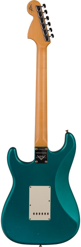 Back of Fender Custom Shop Limited Edition '68 Strat Journeyman Relic Aged Ocean Turquoise.