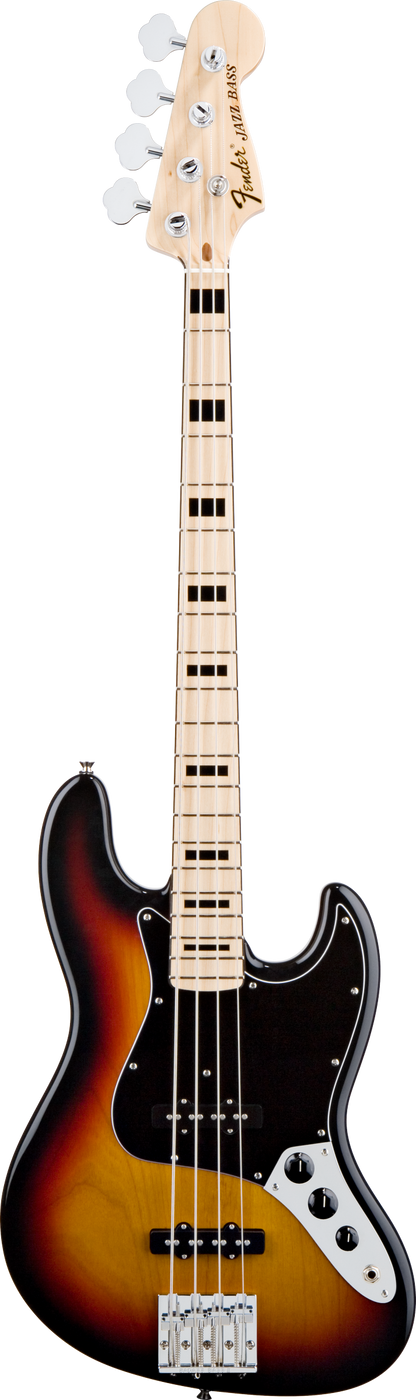 Full frontal of Fender Geddy Lee Jazz Bass MP 3-Color Sunburst.