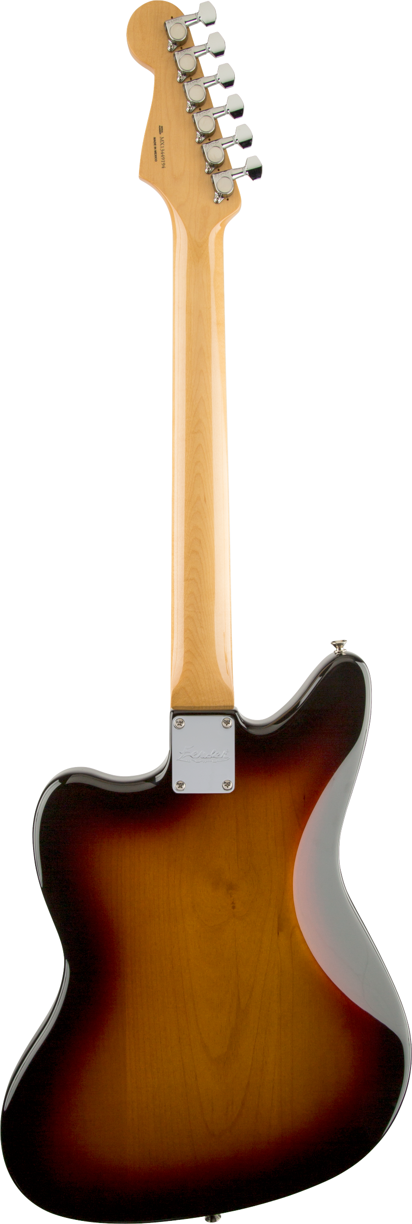 Back of Fender Kurt Cobain Jaguar Rosewood Fingerboard 3-Color Sunburst.
