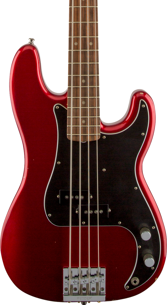 Front of Fender Nate Mendel P Bass RW Candy Apple Red.