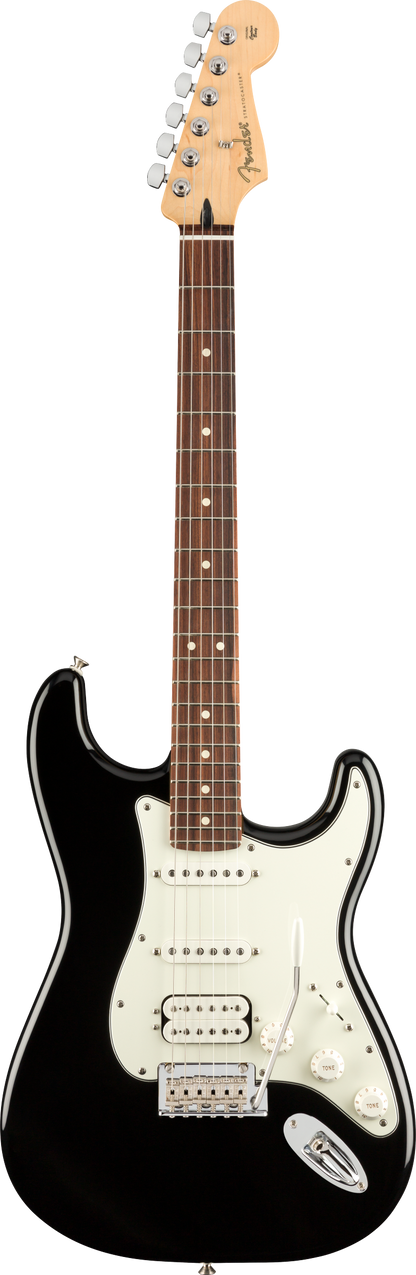 Full frontal of Fender Player Stratocaster HSS Pau Ferro Fingerboard Black.