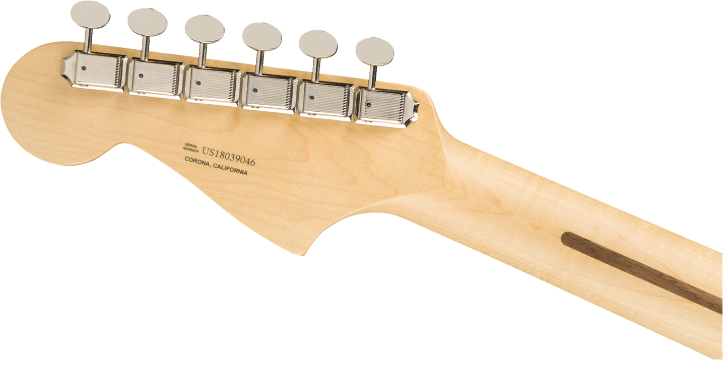 Back of Fender American Performer Jazzmaster RW 3-Color Sunburst headstock.