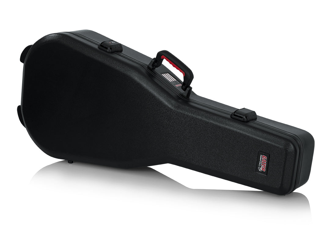 Front angle of Gator GTSA-GTRDREAD TSA Series ATA Molded Polyethylene Dreadnaught Acoustic Case closed.