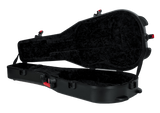 Left angle of Gator GTSA-GTRDREAD TSA Series ATA Molded Polyethylene Dreadnaught Acoustic Case open.