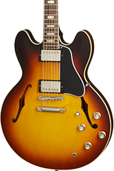 Front of Gibson Custom Shop 1964 ES-335 Reissue VOS Vintage Burst.