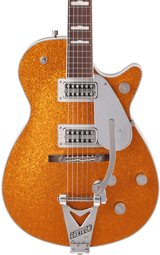 Front of Gretsch G6129T-89VS Vintage Select ‘89 Sparkle Jet w/Bigsby Gold Sparkle.