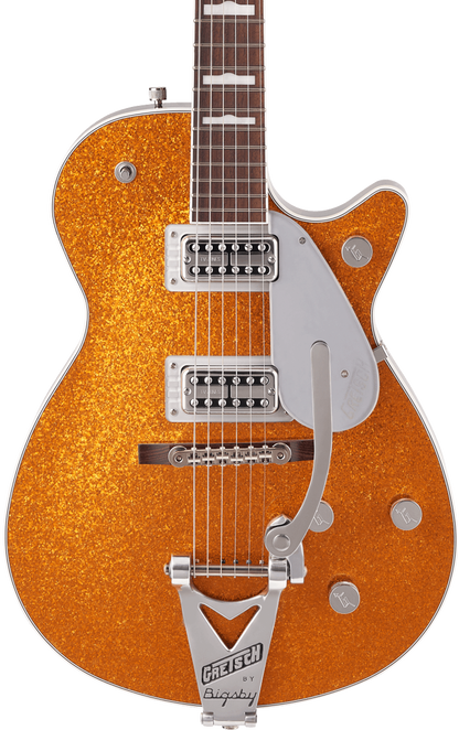 Front of Gretsch G6129T-89VS Vintage Select ‘89 Sparkle Jet w/Bigsby Gold Sparkle.