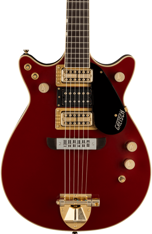 Front of Gretsch G6131-MY-RB Limited Edition Malcolm Young Signature Jet Vintage Firebird Red.