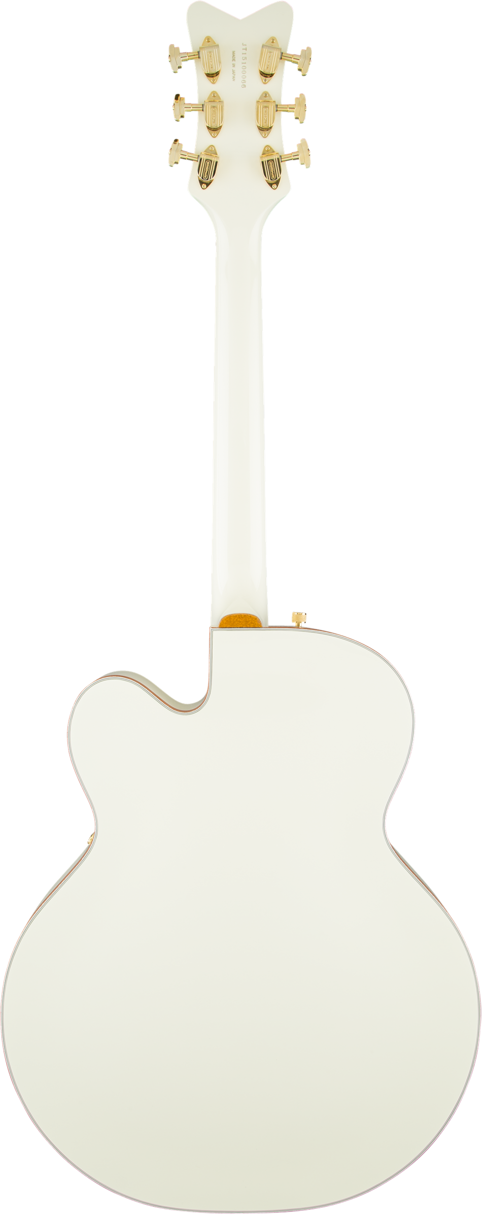 Back of Gretsch G6136T-59 Vintage Select Edition 59 Falcon Hollow Body with Bigsby TV Jones Vintage White Lacquer.