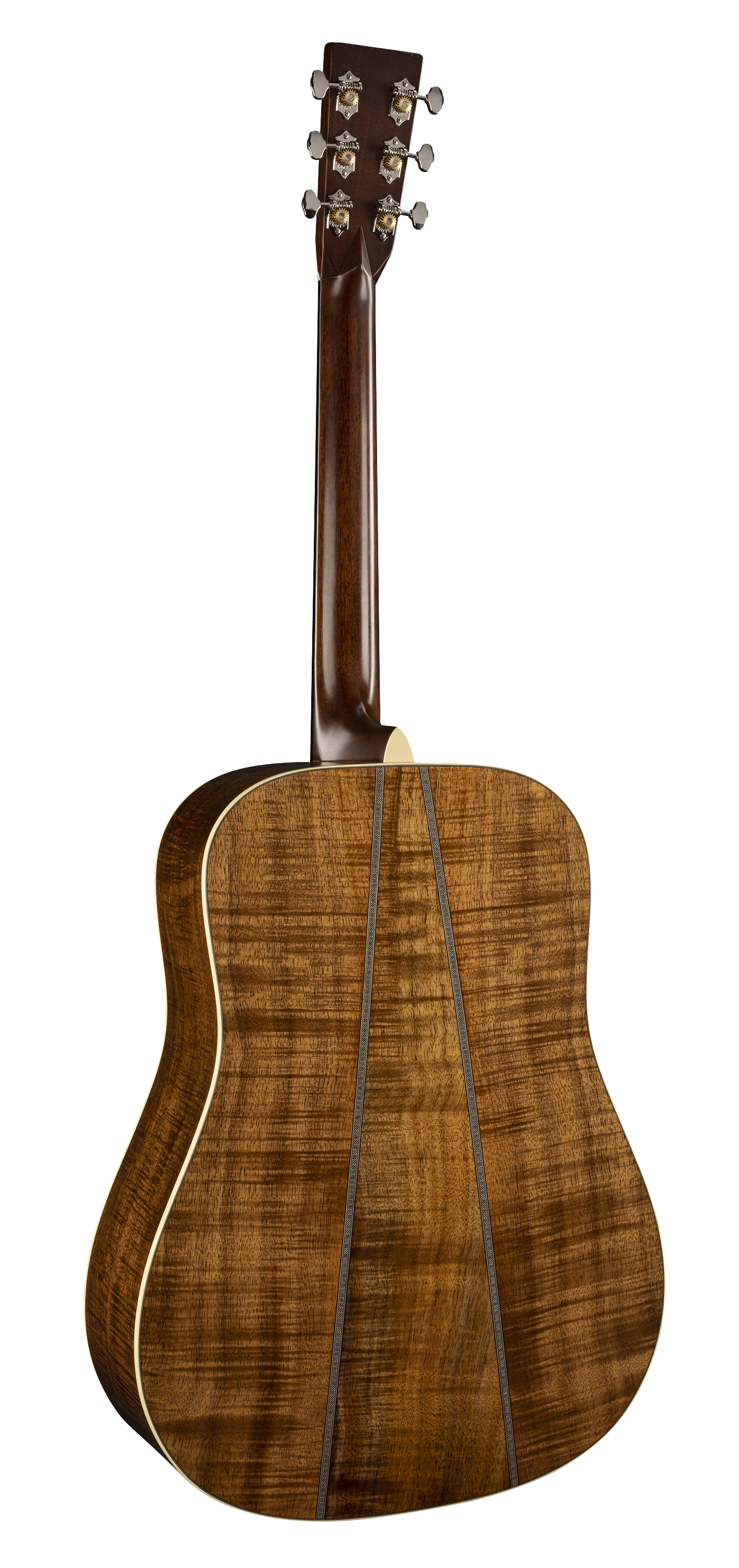 Back of Martin Custom Shop Super D Dreadnought Sitka VTS/High Flamed Koa.