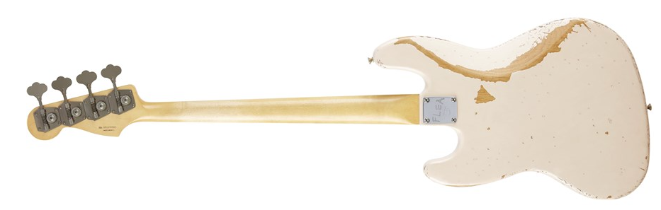 Back of Fender Flea Signature Jazz Bass Road Worn RW Faded Shell Pink.