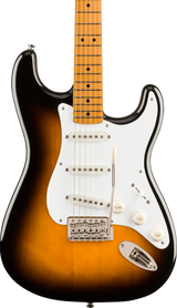 Front of Squier Classic Vibe '50s Stratocaster Maple Fingerboard 2-Color Sunburst.