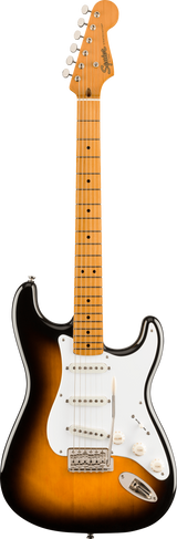 Full frontal of Squier Classic Vibe '50s Stratocaster Maple Fingerboard 2-Color Sunburst.