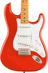 Front of Squier Classic Vibe '50s Stratocaster Maple Fingerboard Fiesta Red.