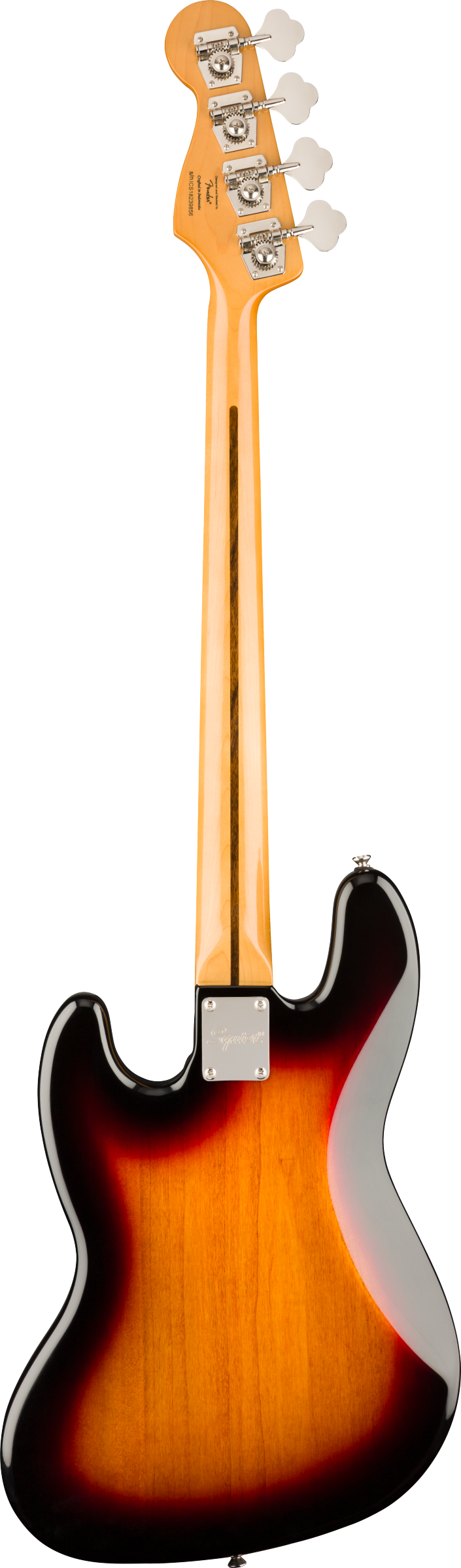 Back of Squier Classic Vibe '60s Jazz Bass Laurel Fingerboard 3-Color Sunburst.