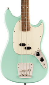 Front of Squier Classic Vibe '60s Mustang Bass Laurel Fingerboard Surf Green.